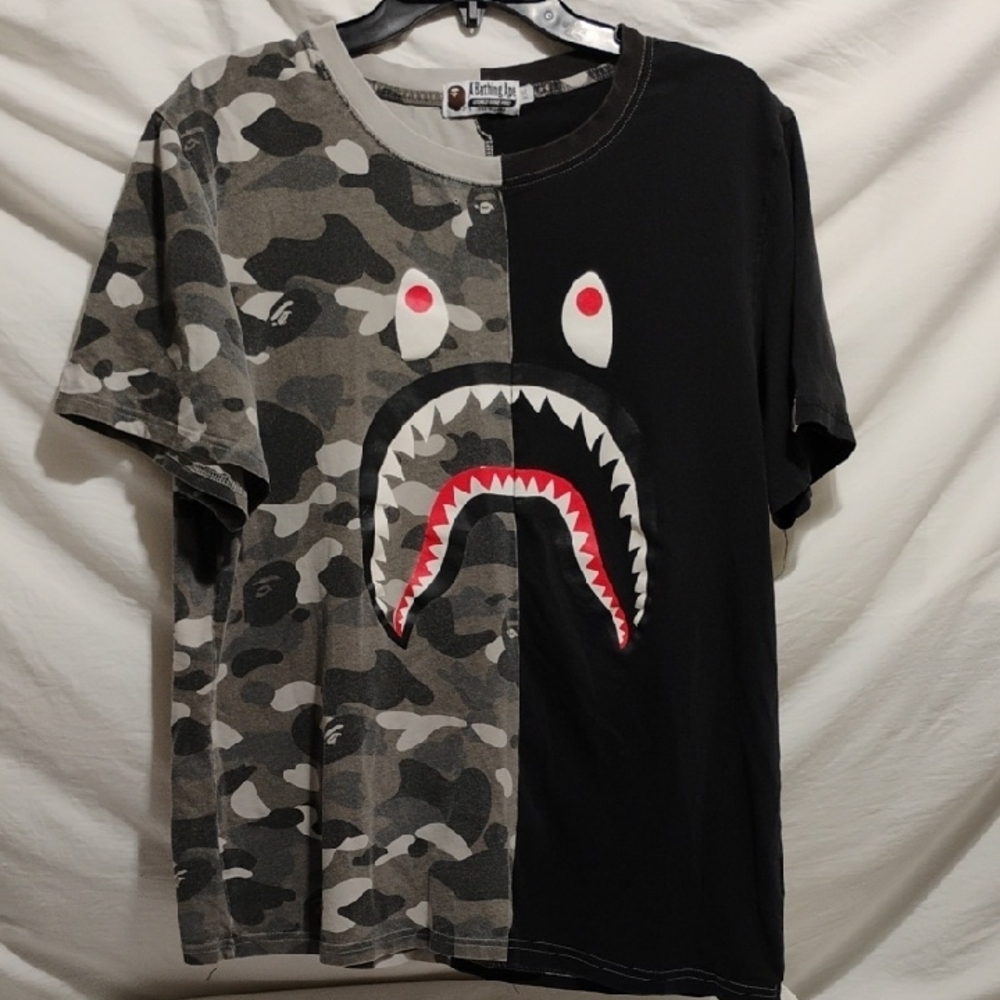 A Bathing Ape Distressed Black & Gray Tee (C-19)